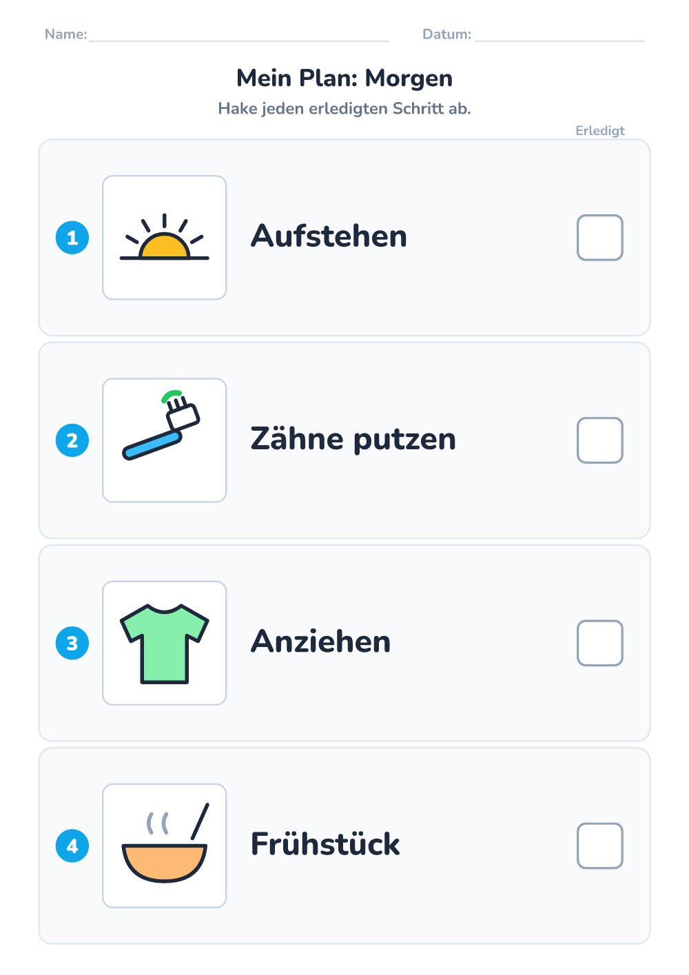Bilder-Tagesplan — Morgen (leicht, zum Ausdrucken)