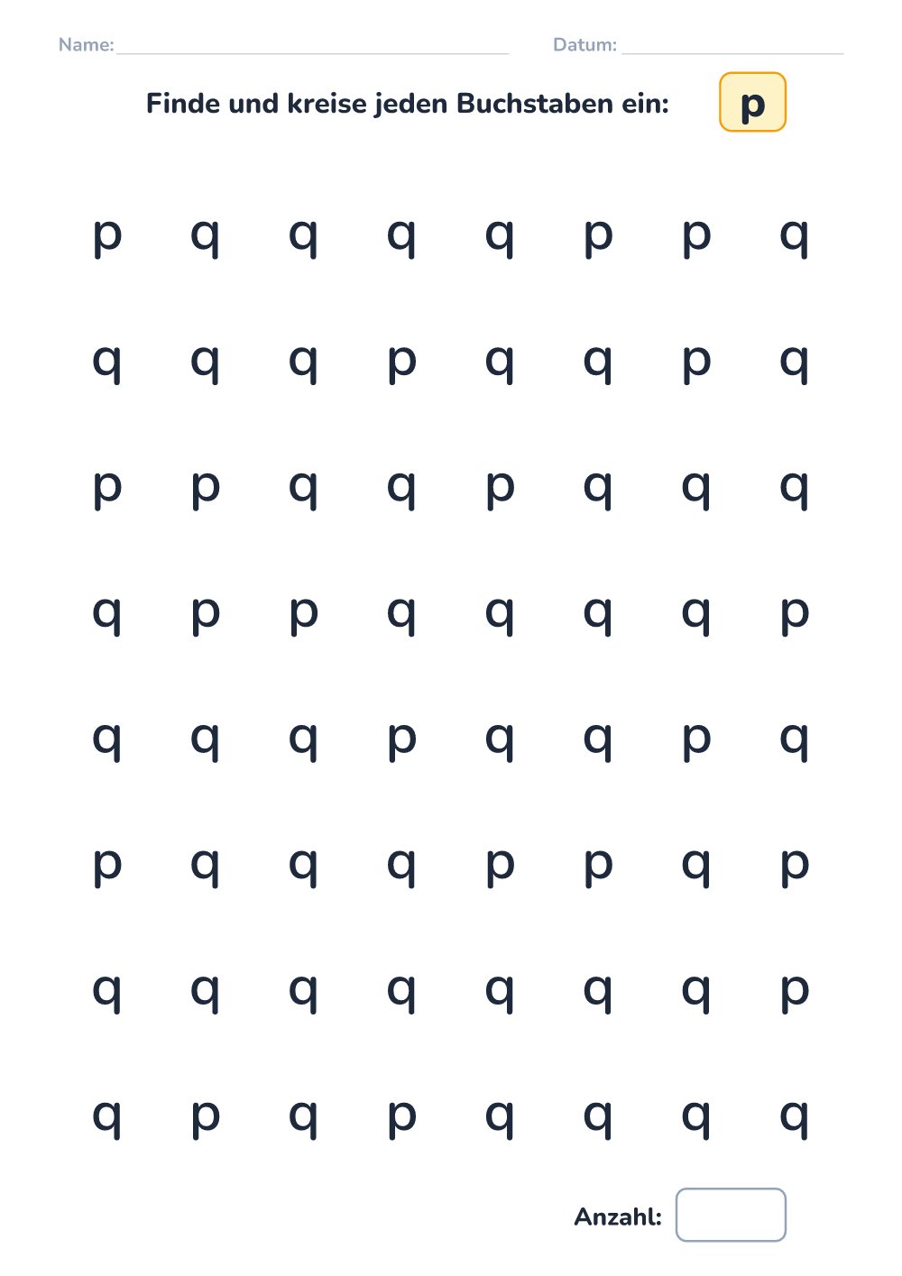 Buchstaben unterscheiden p (leicht, zum Ausdrucken)