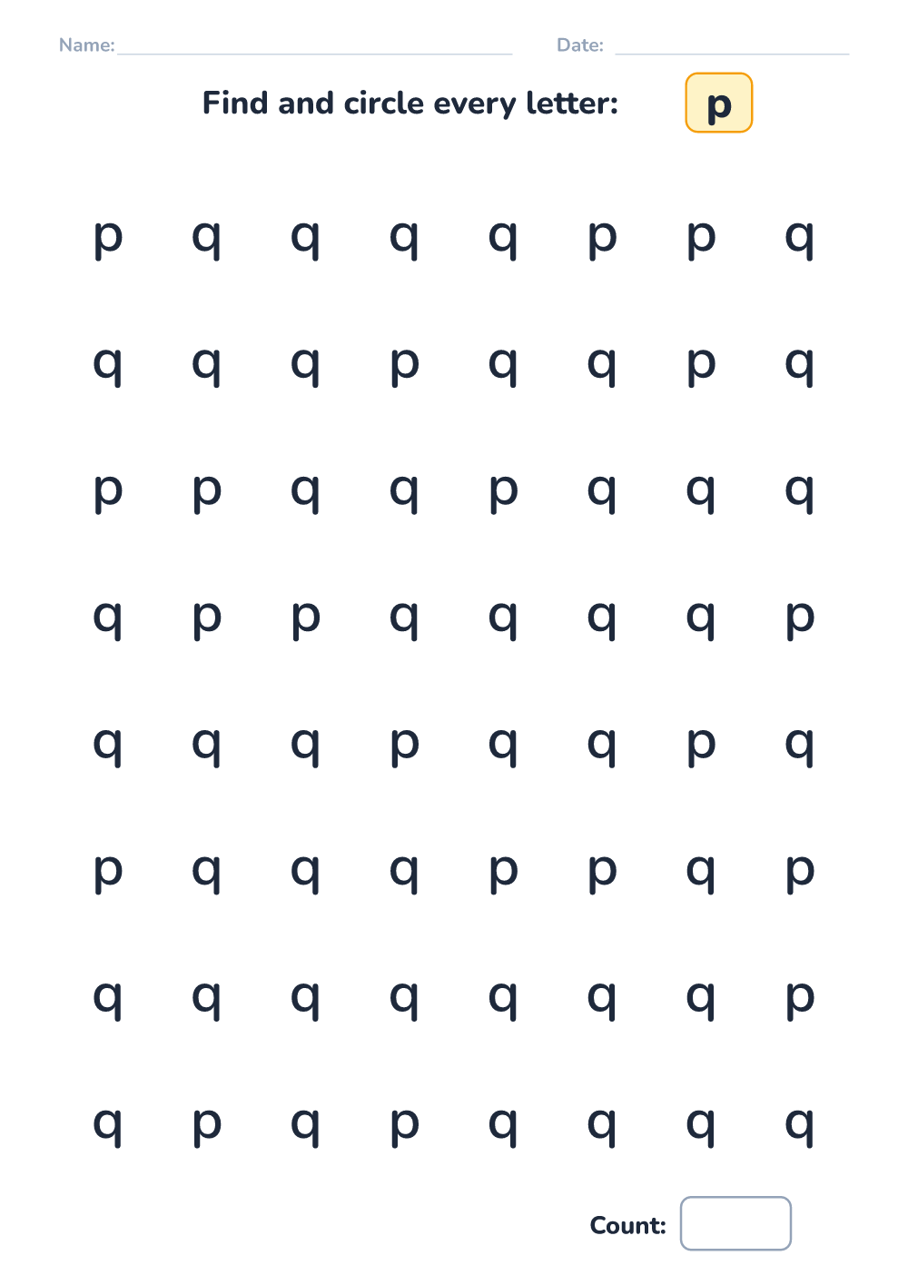 Letter discrimination p (easy, printable)
