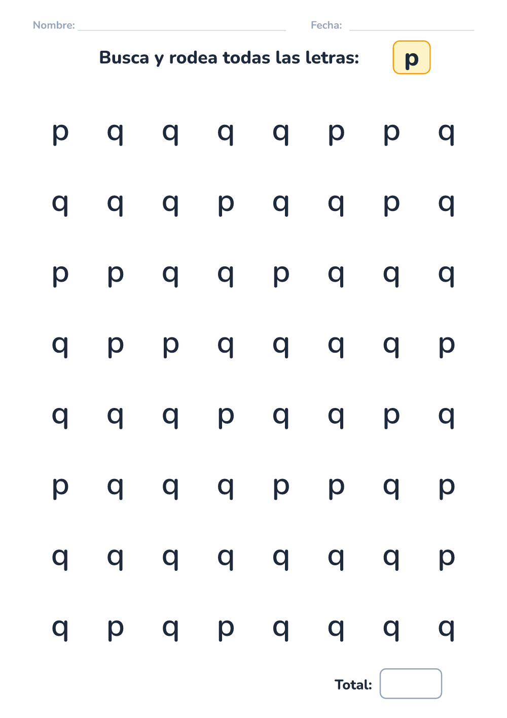 Discriminar letras p (fácil, para imprimir)