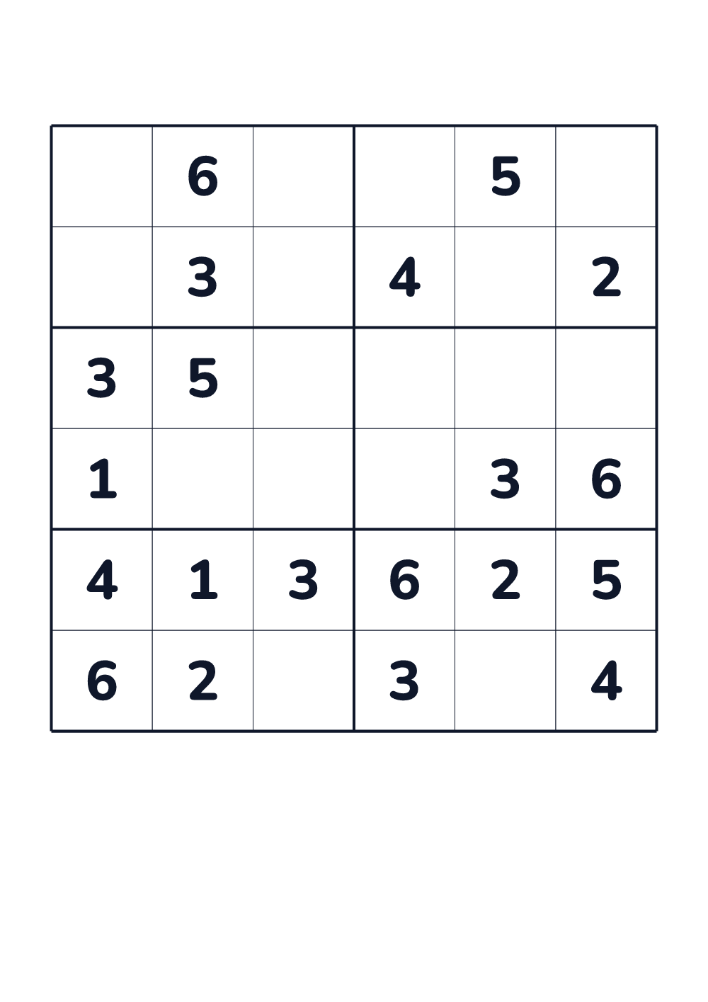 Sudoku 6x6 for kids age 6-8 (printable)