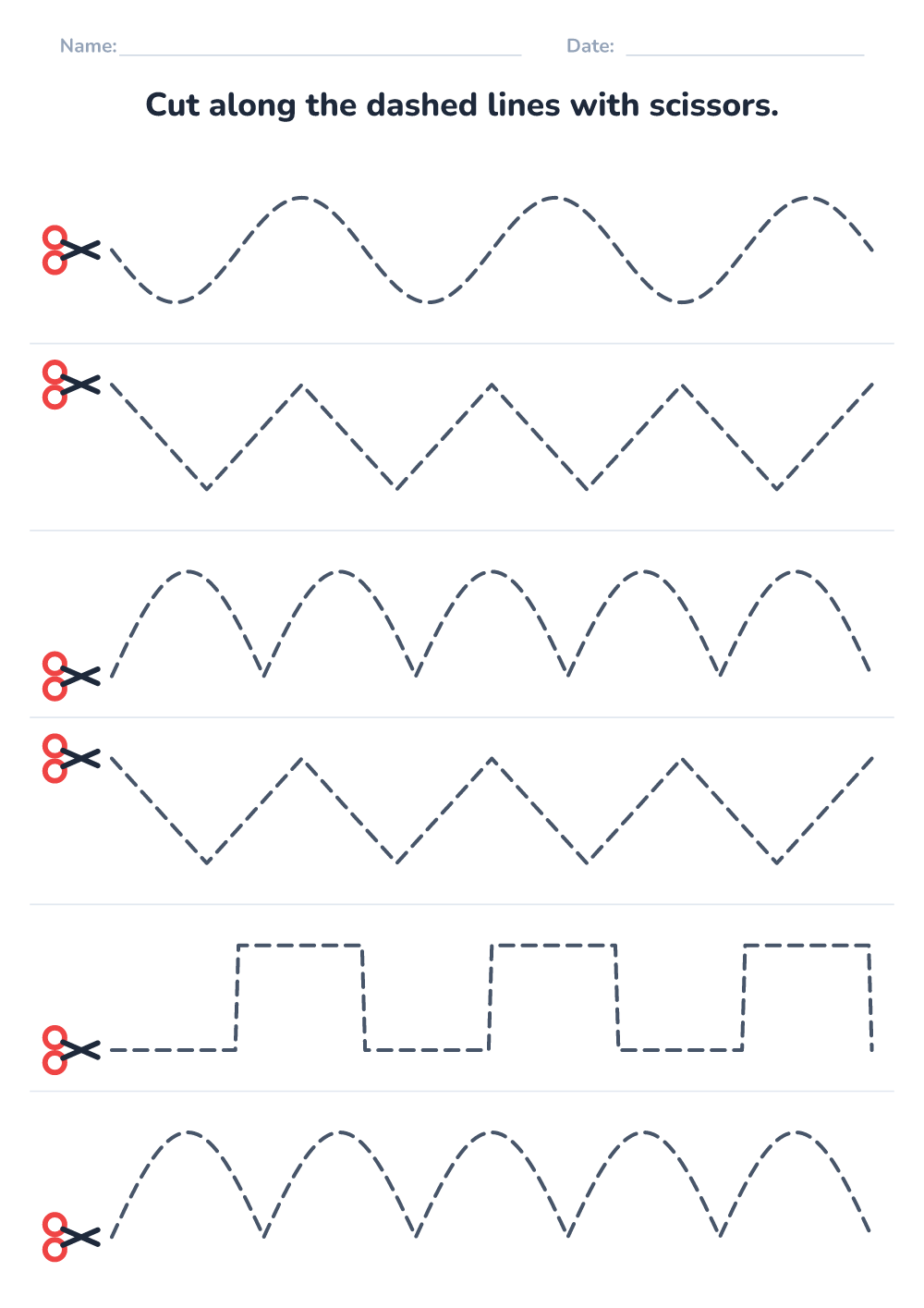 Scissor cutting practice (hard, printable)