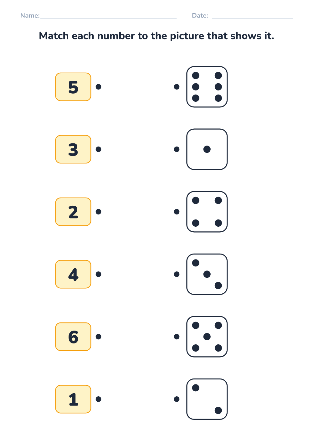 Match numbers and dots (easy, printable)