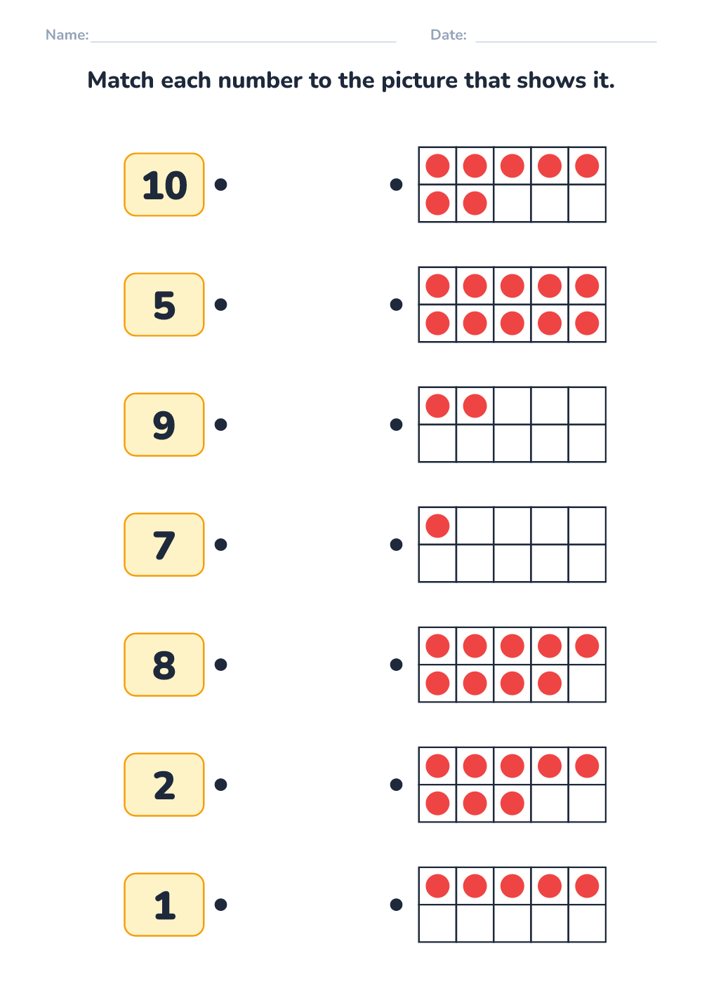 Match numbers and dots (medium, printable)