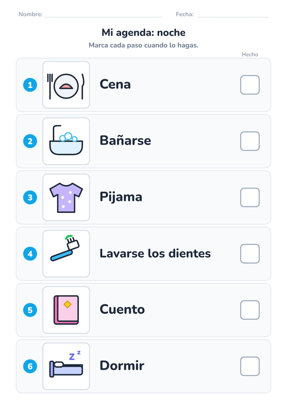 Agenda visual — noche (medio, para imprimir)