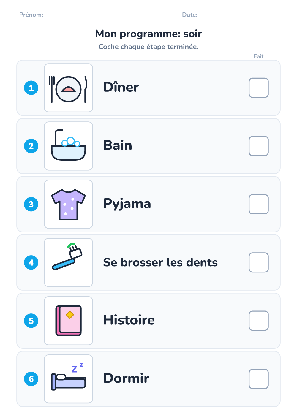 Emploi du temps visuel — soir (moyen, à imprimer)