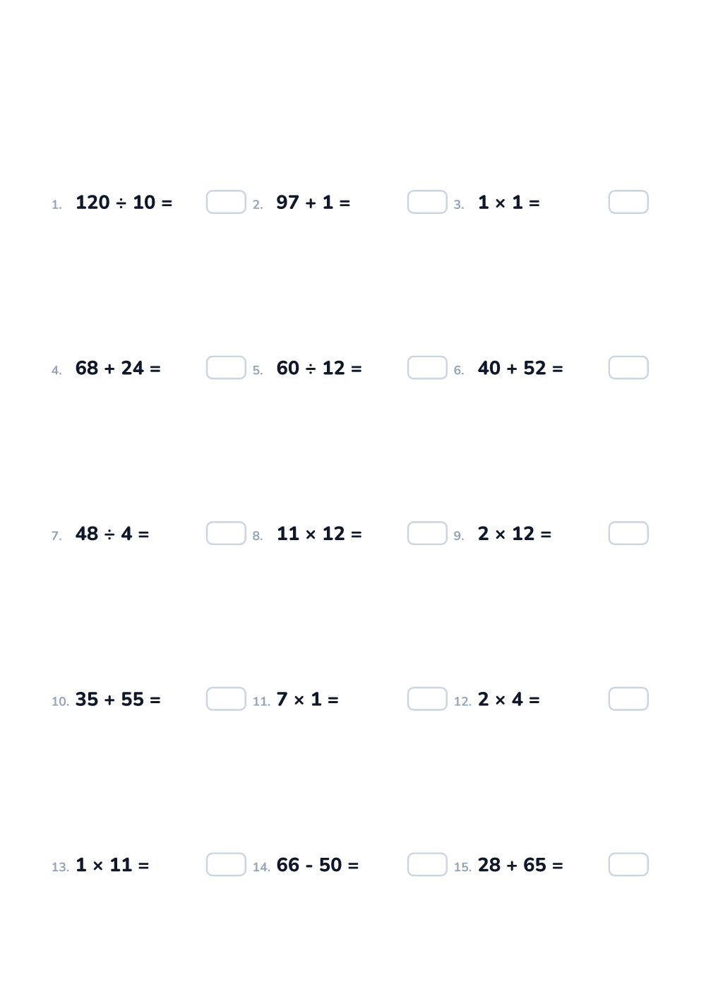 Math worksheet — Mixed operations up to 100, hard (printable)
