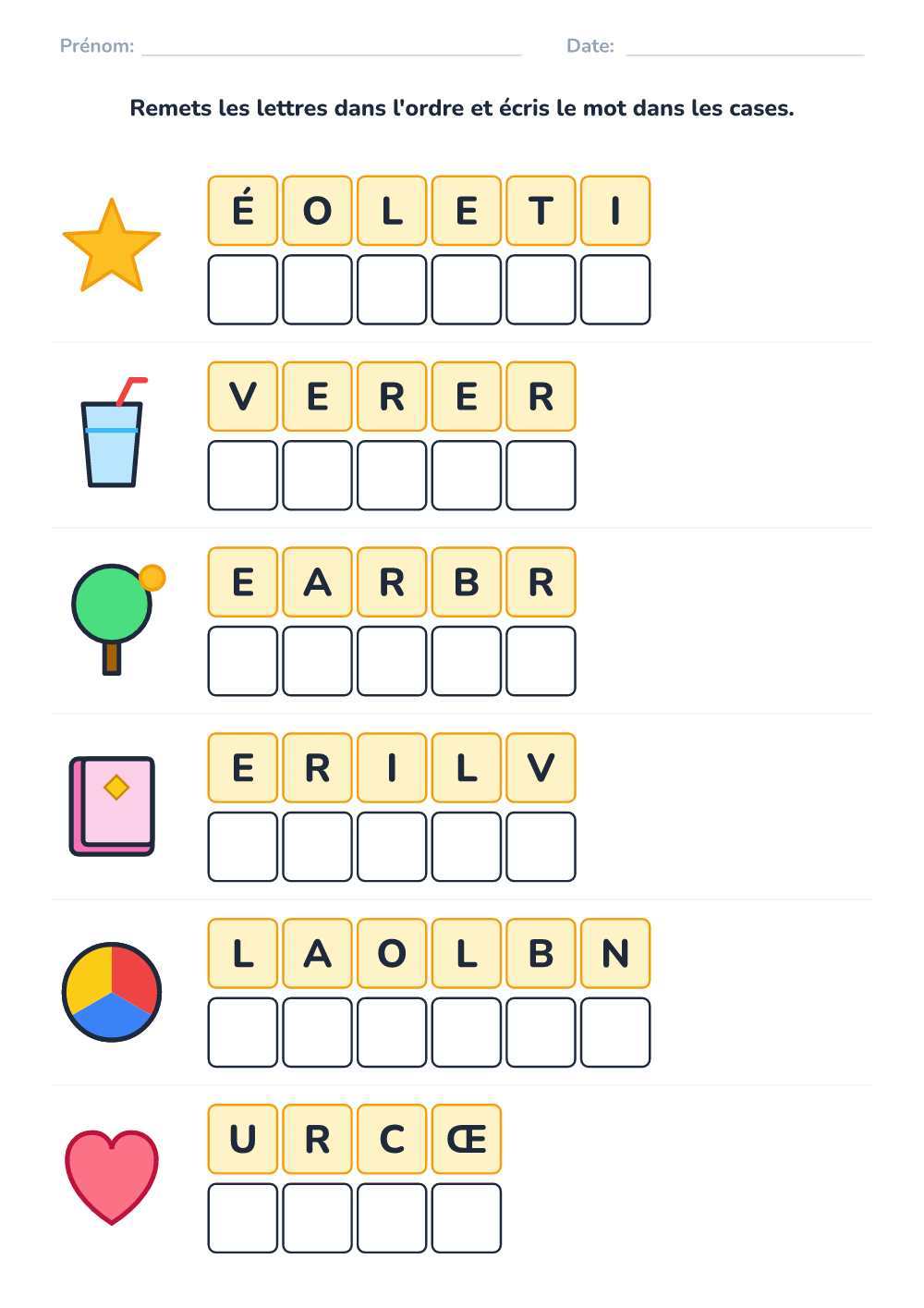 Mots mélangés (moyen, à imprimer)