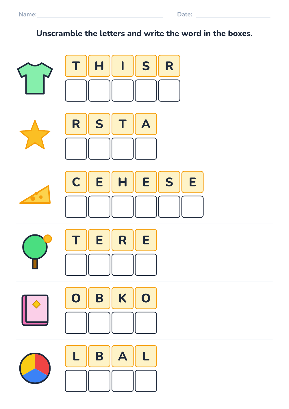 Scrambled words (medium, printable)