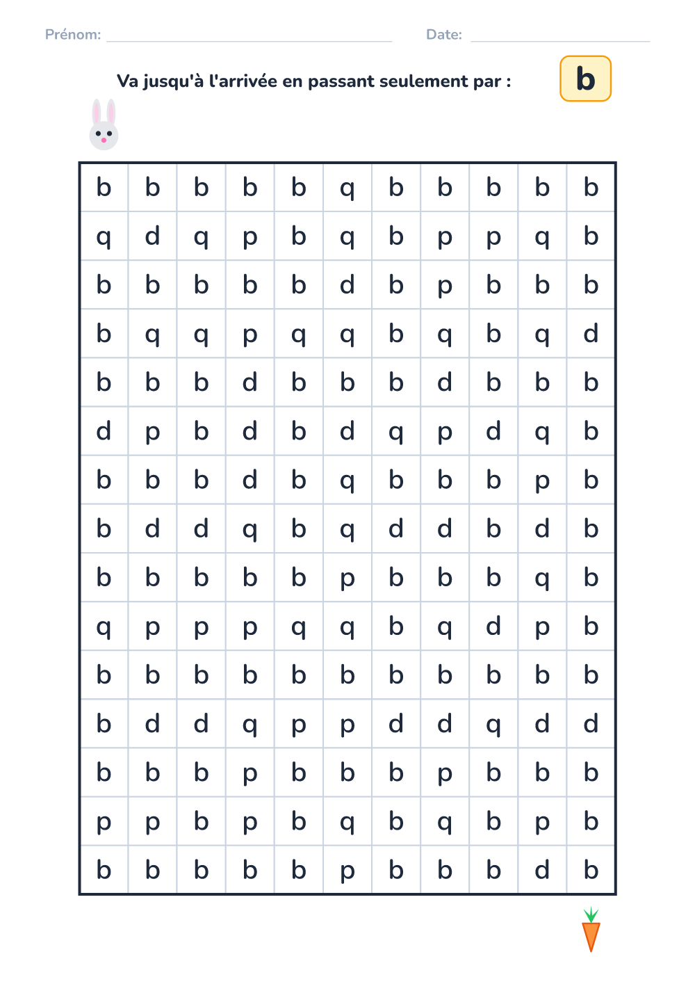 Labyrinthe de lettres b (difficile, à imprimer)
