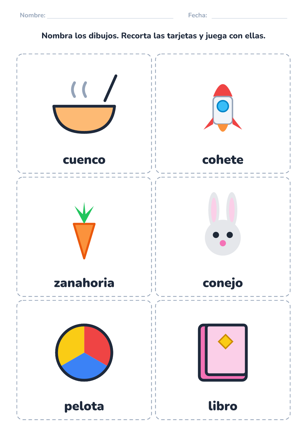 Tarjetas para nombrar (fácil, para imprimir)