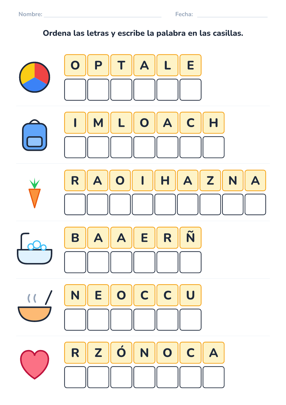 Letras desordenadas (difícil, para imprimir)