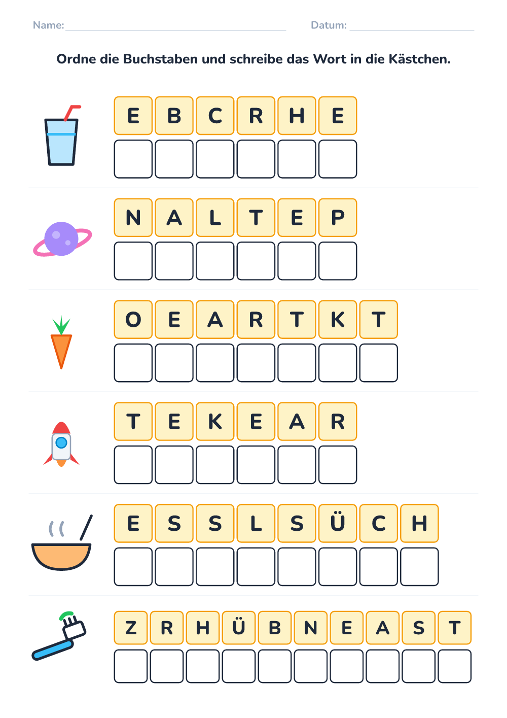 Buchstabensalat (schwer, zum Ausdrucken)