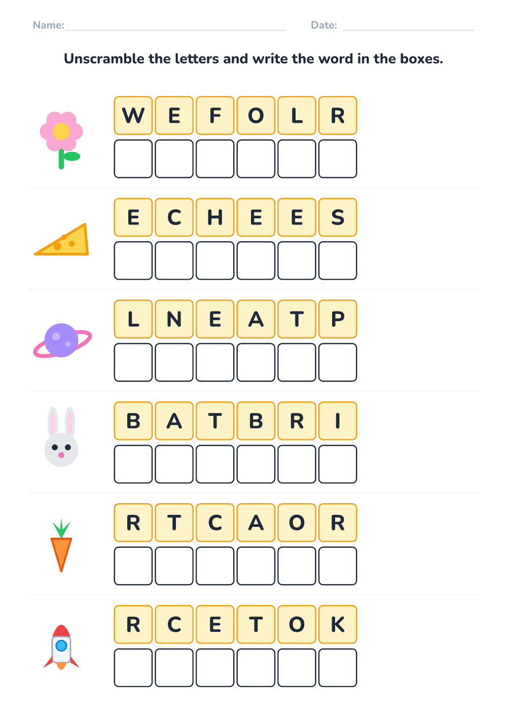 Scrambled words (hard, printable)