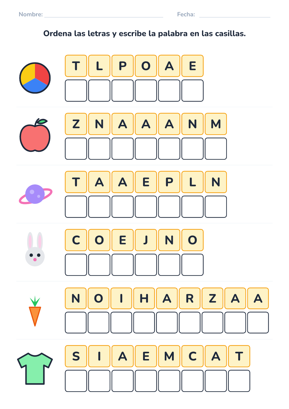 Letras desordenadas (difícil, para imprimir)