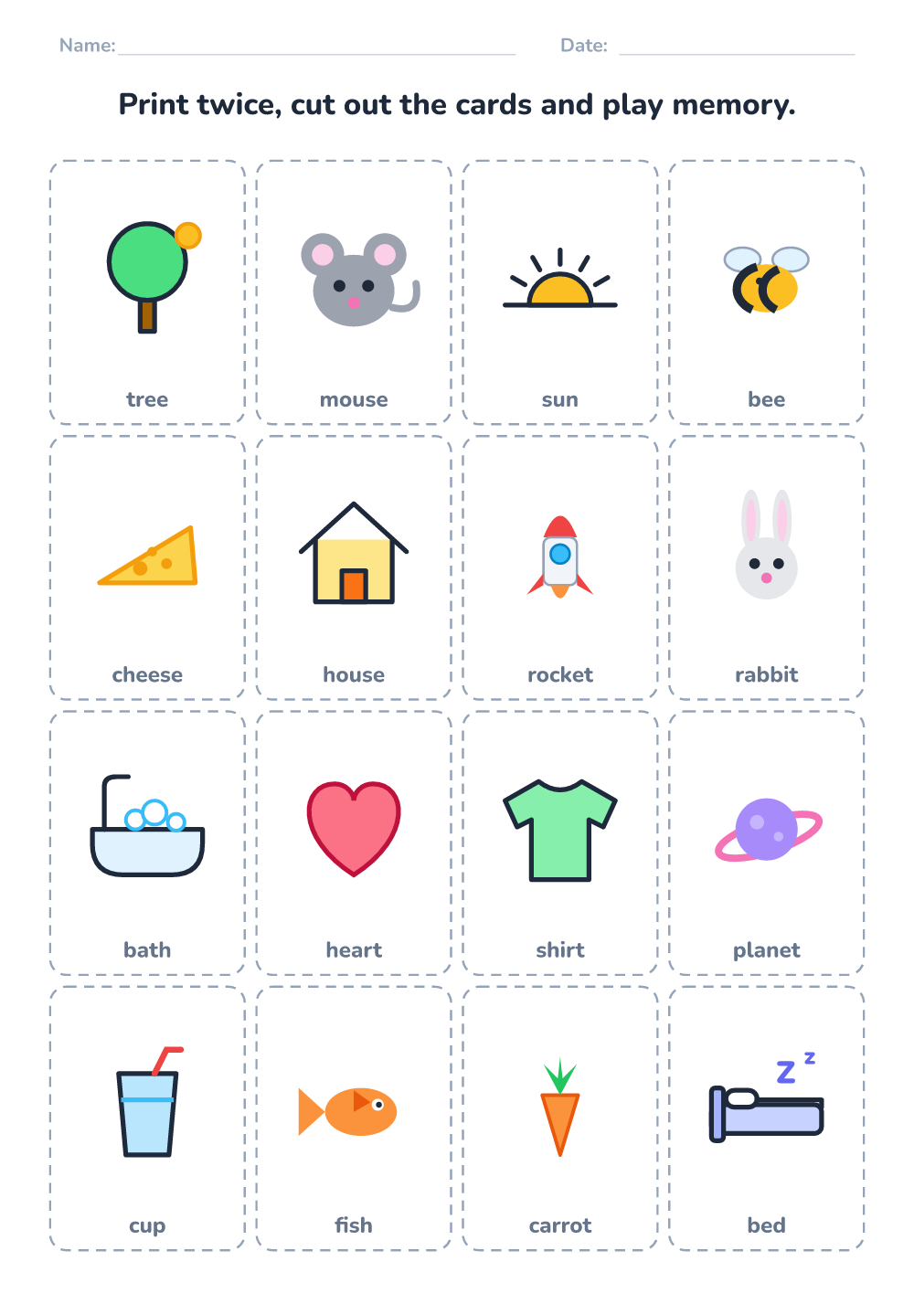 Memory game to cut out (medium, printable)