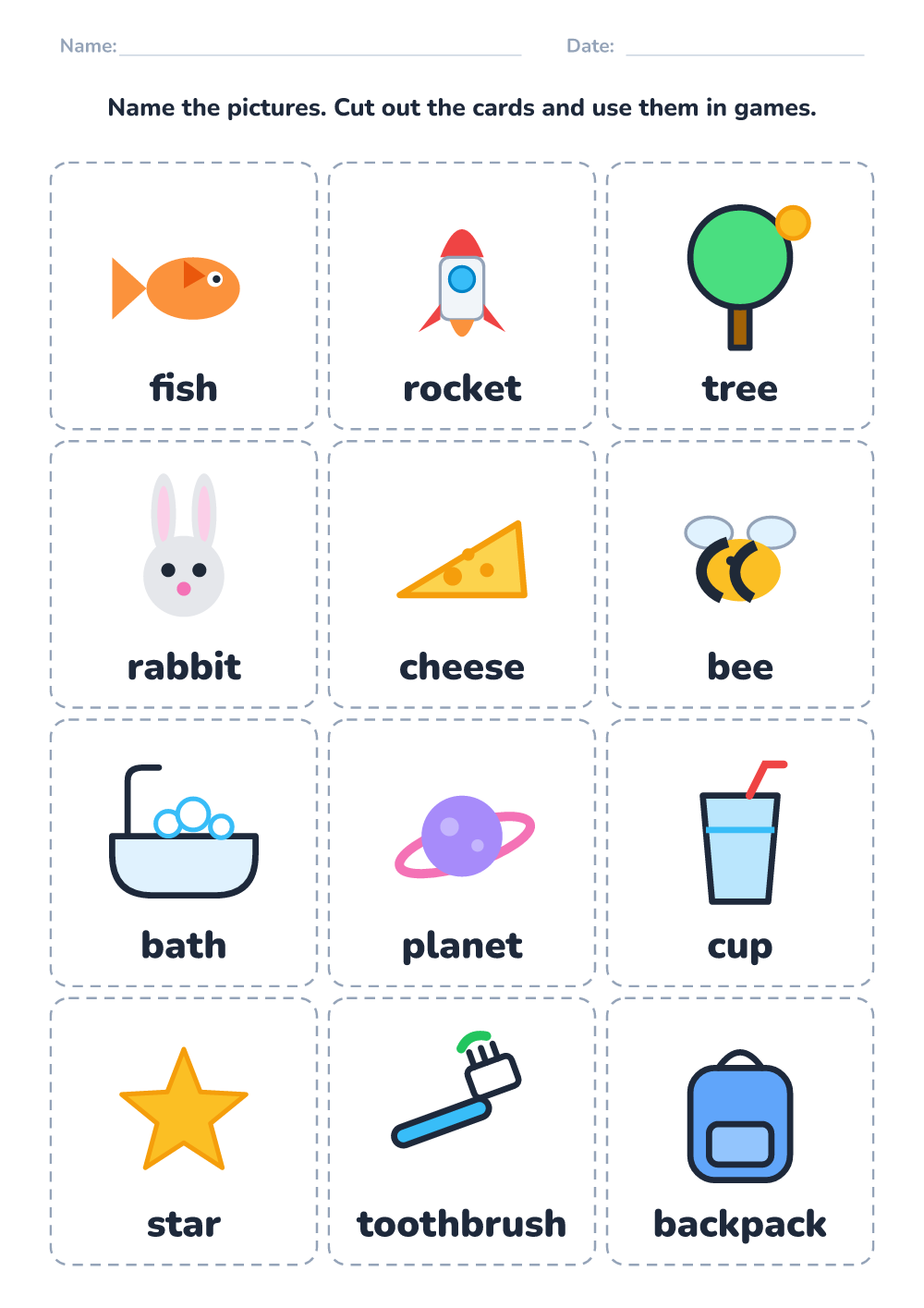 Picture naming cards (hard, printable)