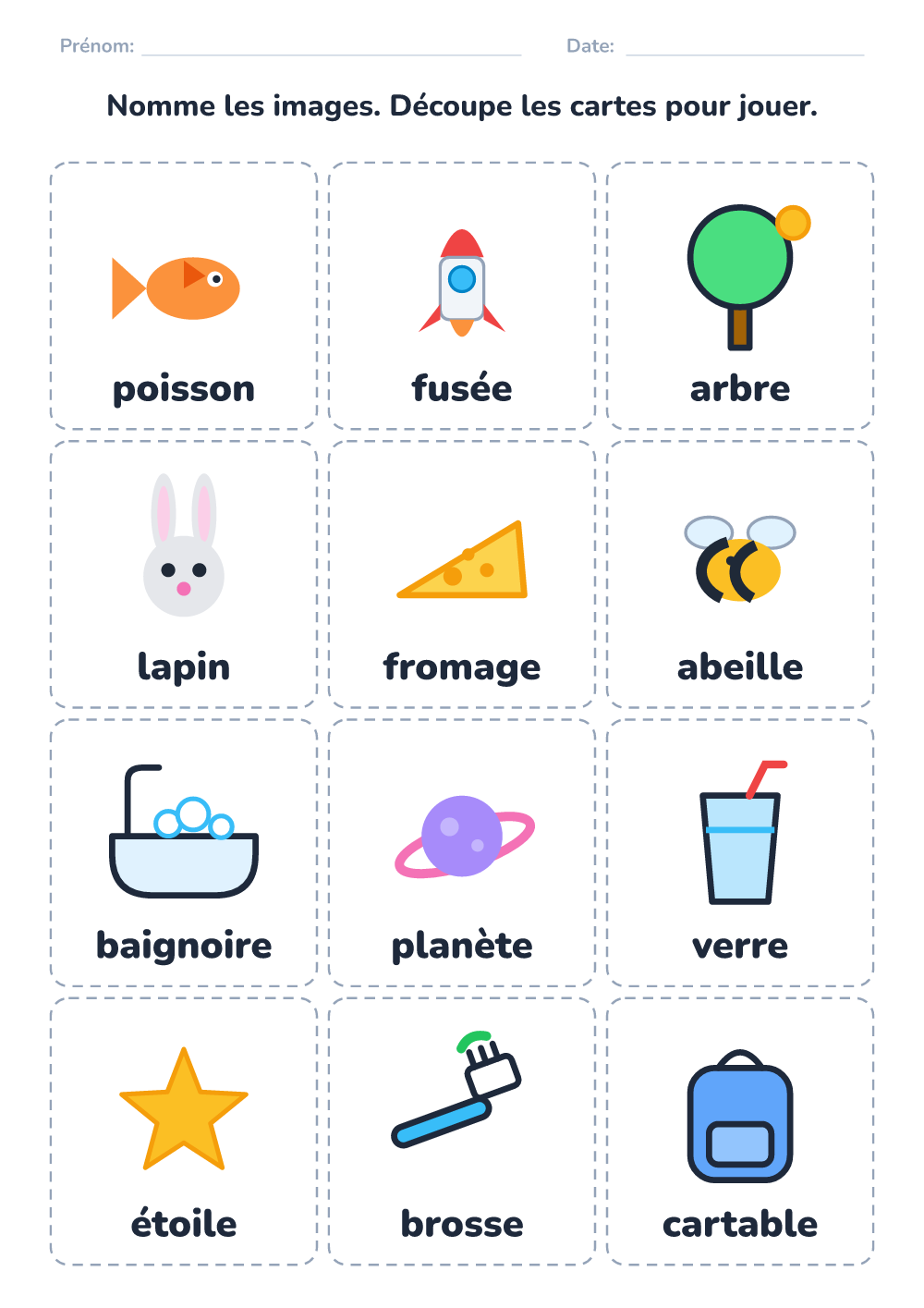 Imagier à nommer (difficile, à imprimer)