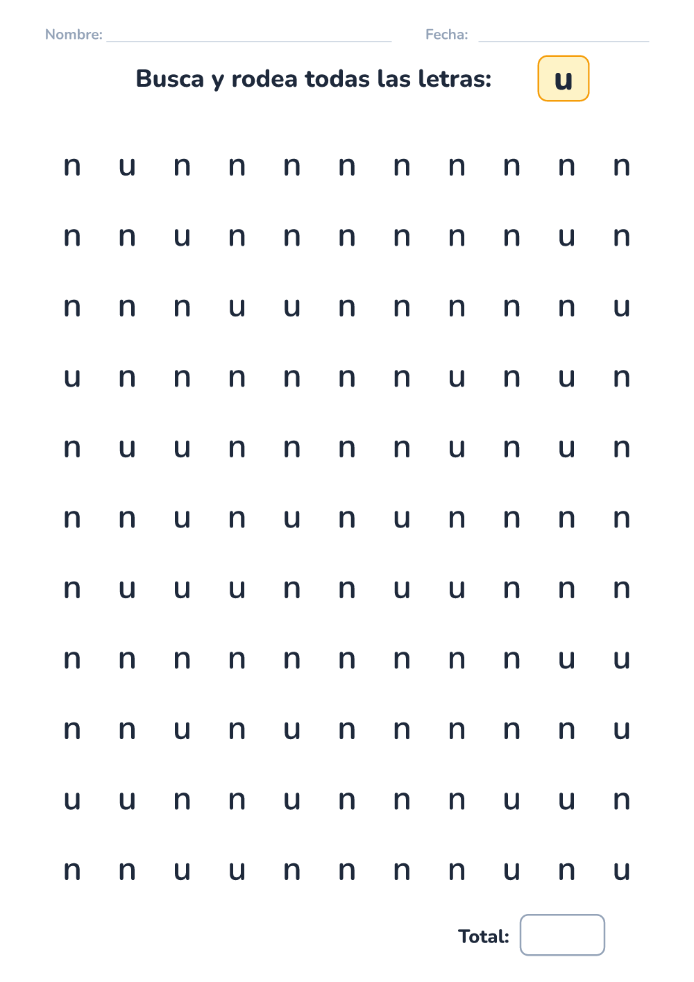 Discriminar letras u (medio, para imprimir)