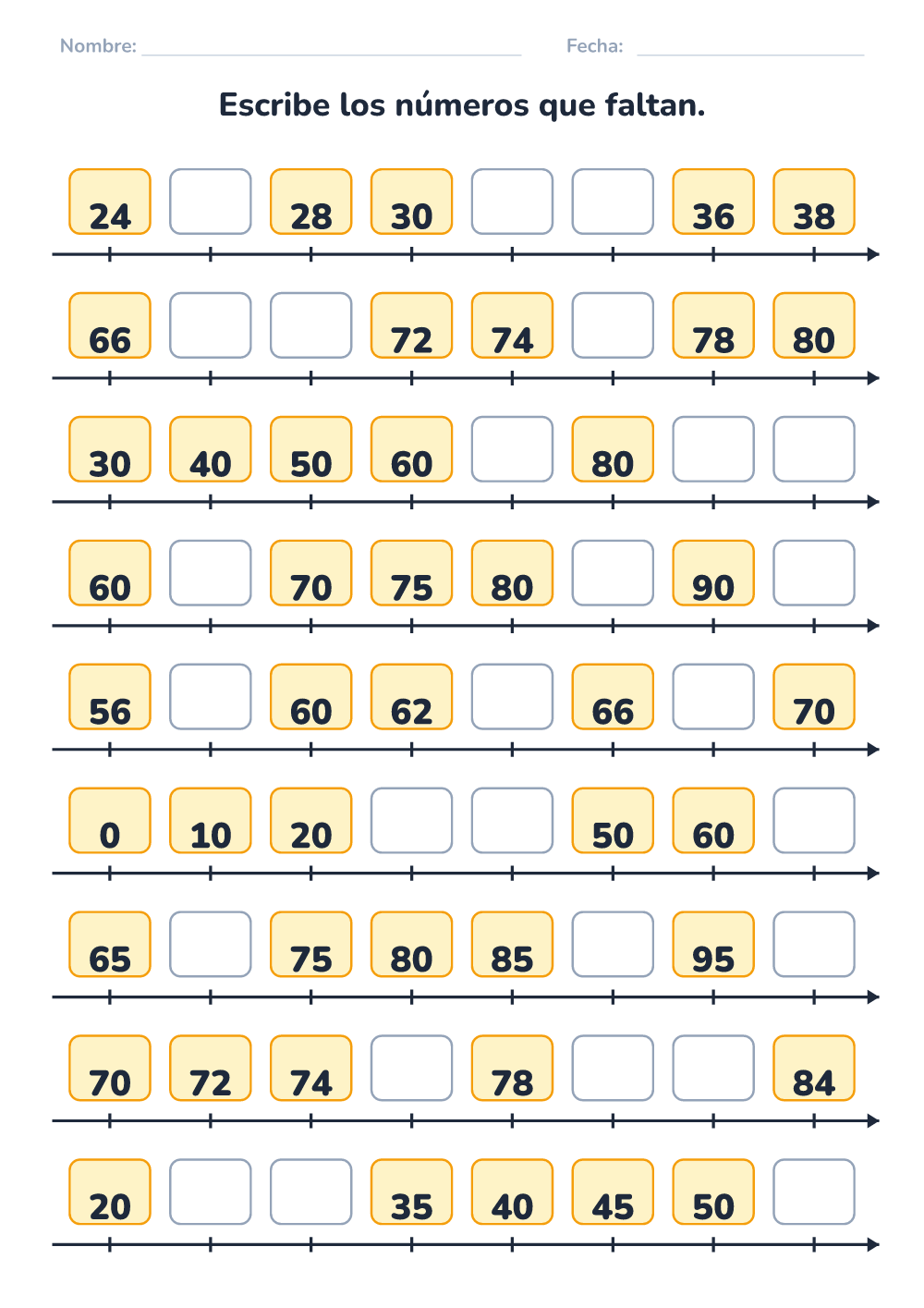 Números que faltan (difícil, para imprimir)