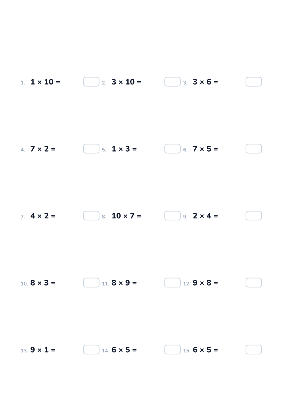 Math worksheet — Multiplication, medium (printable)