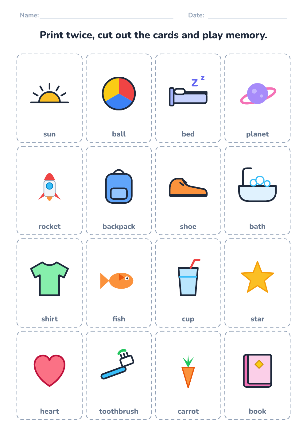 Memory game to cut out (medium, printable)