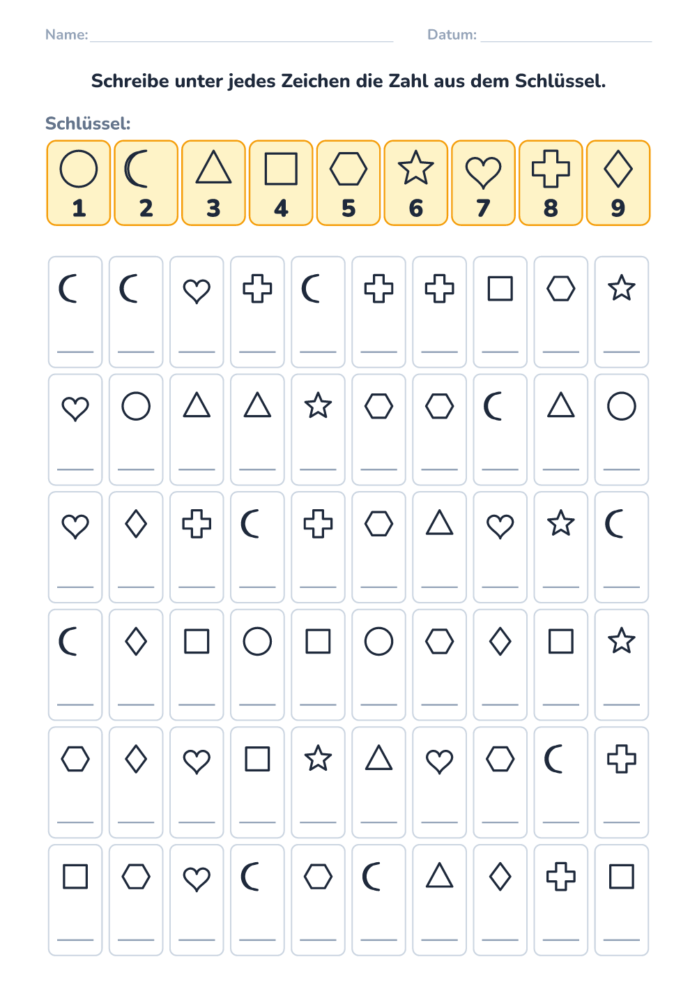 Symbol-Code (schwer, zum Ausdrucken)