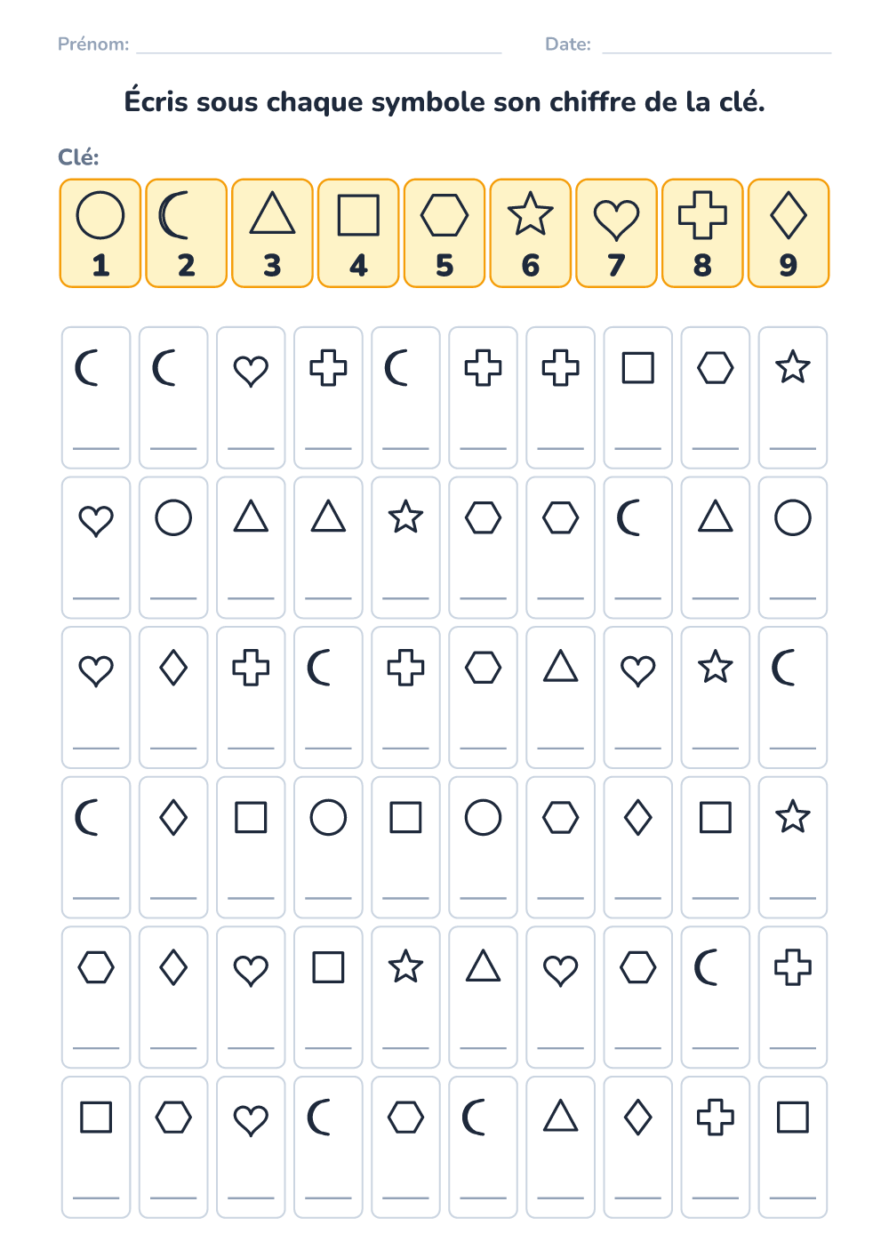 Code secret (difficile, à imprimer)