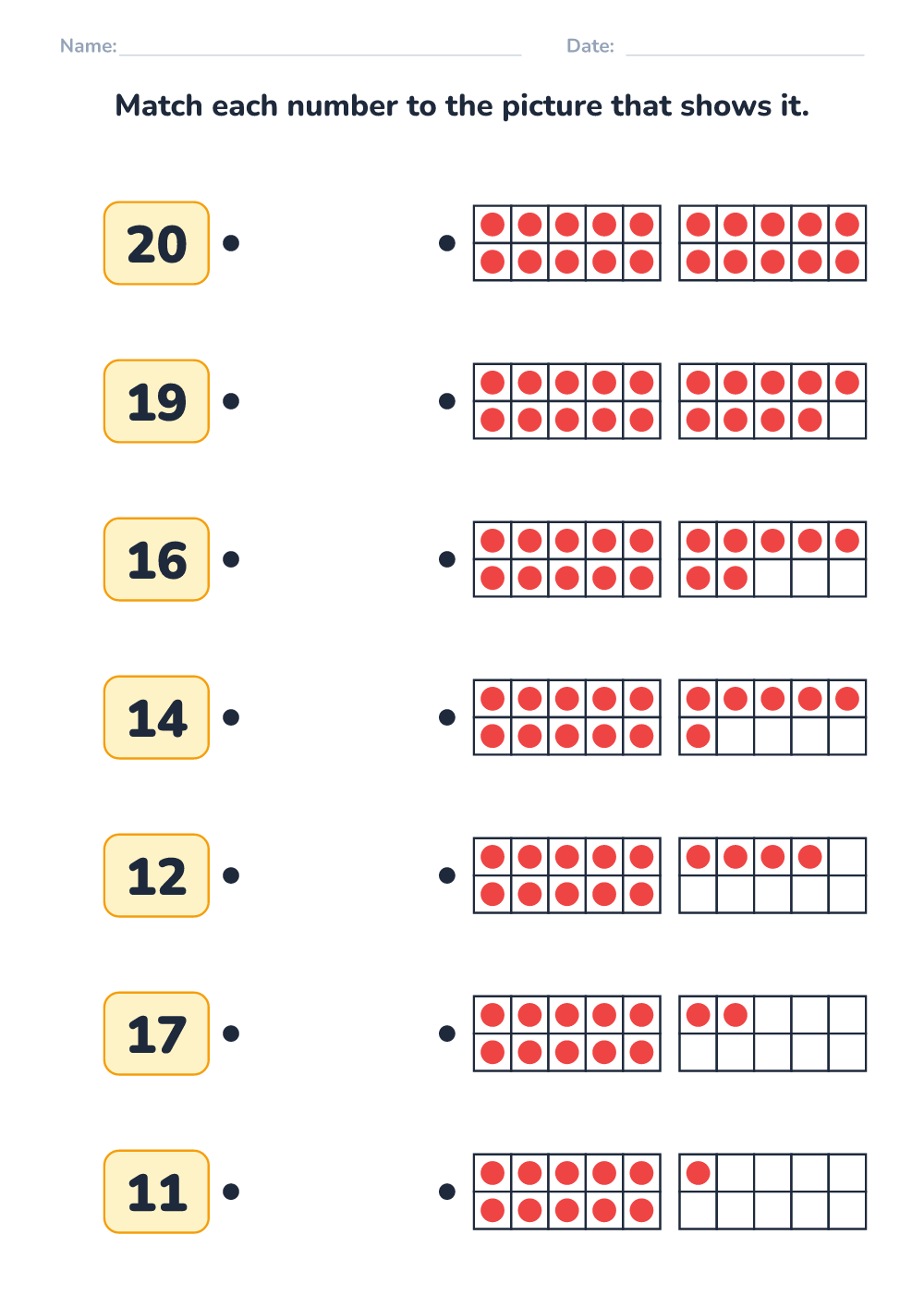 Match numbers and dots (hard, printable)
