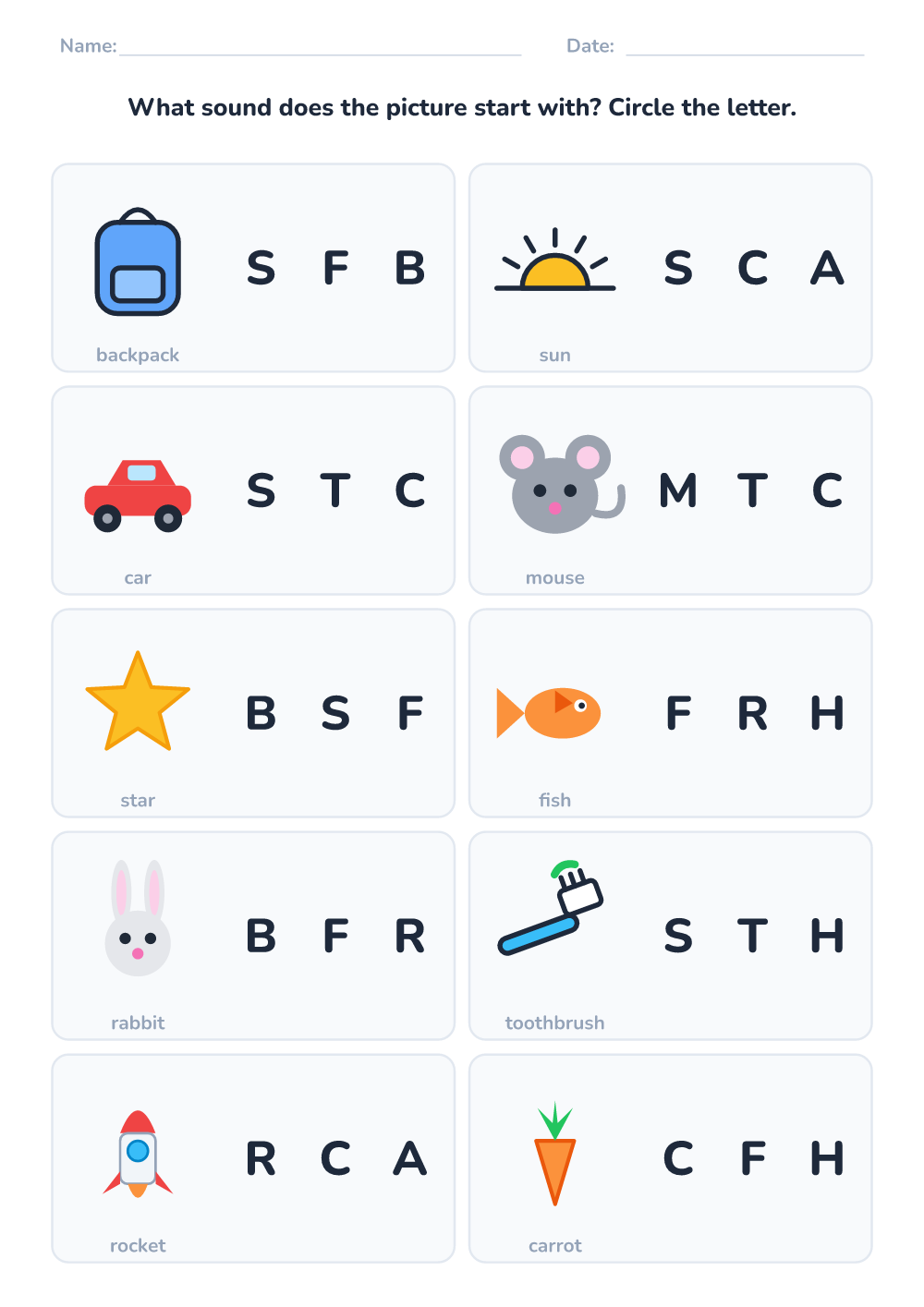 First sound (hard, printable)