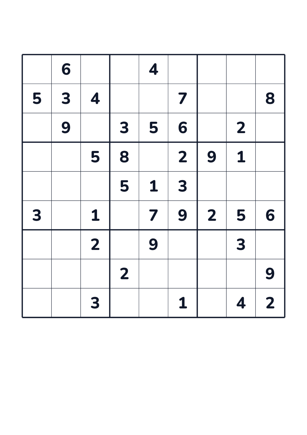 Sudoku 9x9 for kids age 8-10 (printable)