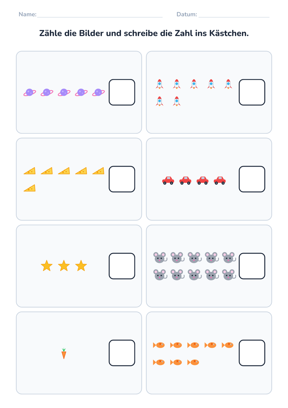 Zählen und schreiben (mittel, zum Ausdrucken)