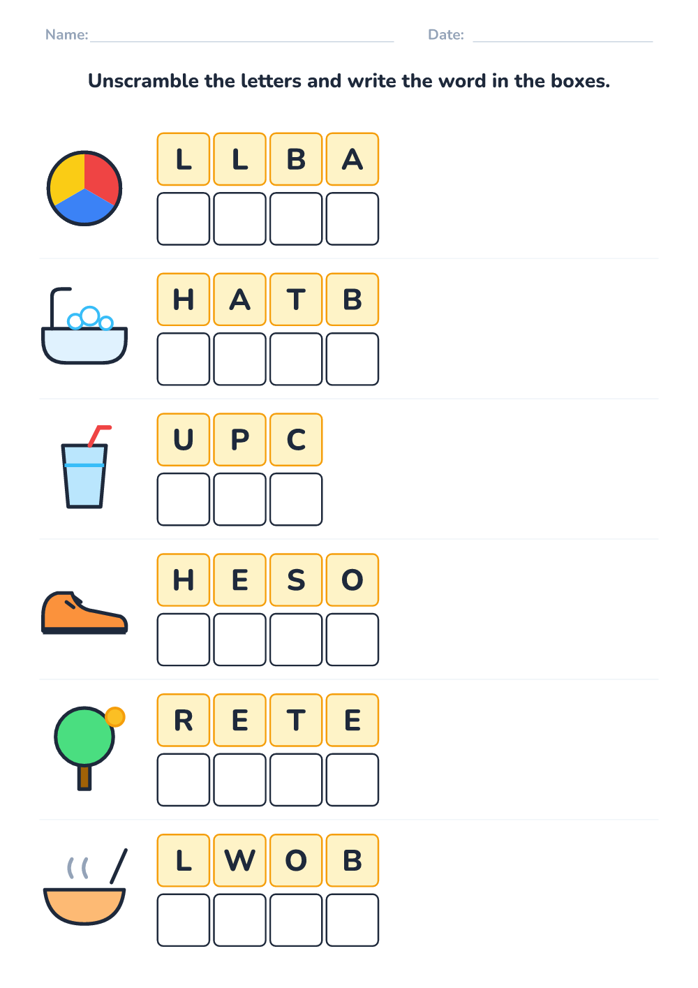 Scrambled words (easy, printable)