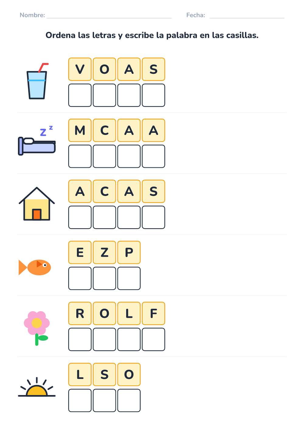 Letras desordenadas (fácil, para imprimir)