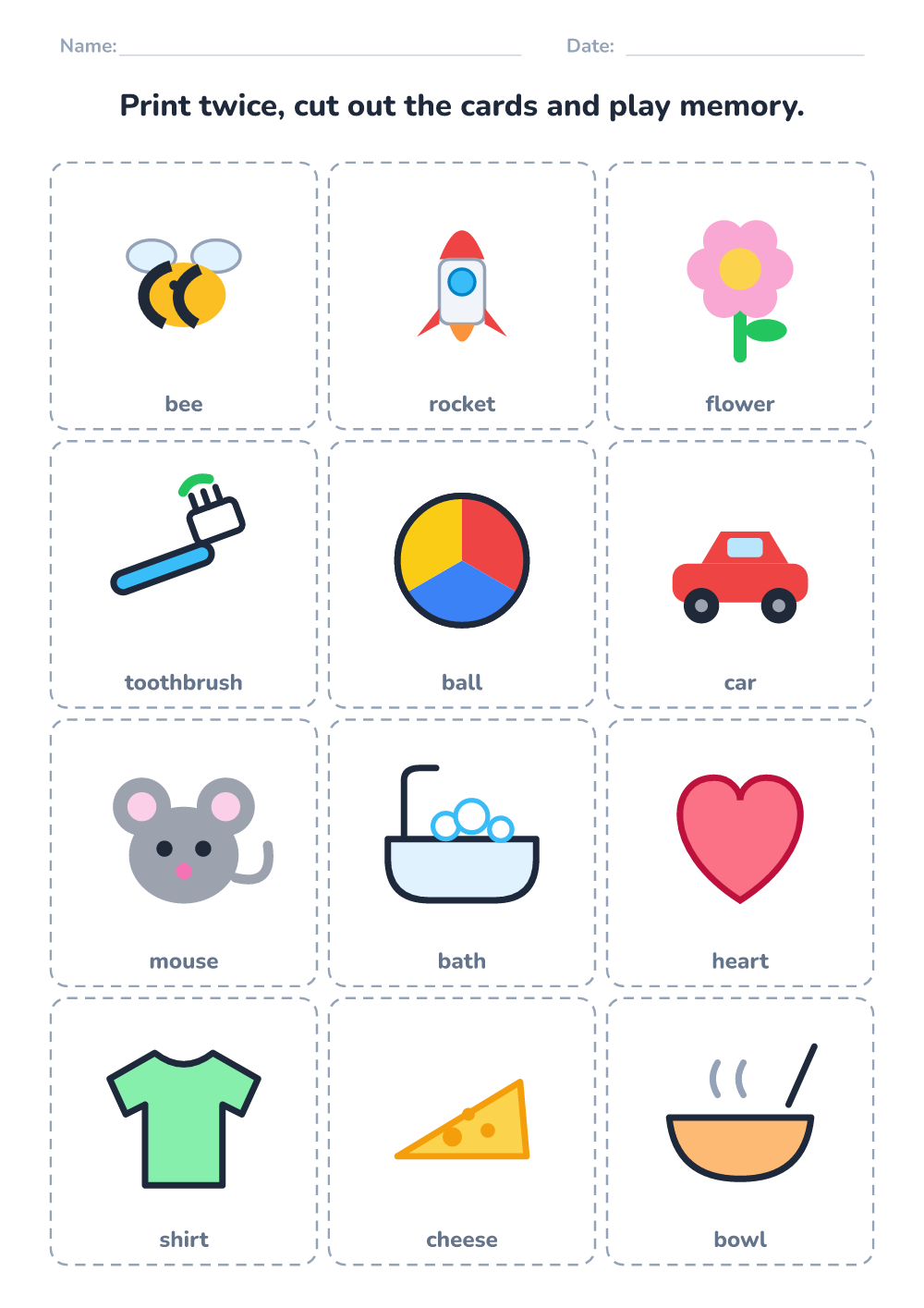 Memory game to cut out