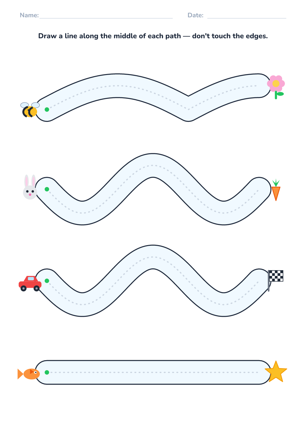 Pencil control worksheet (easy, printable)