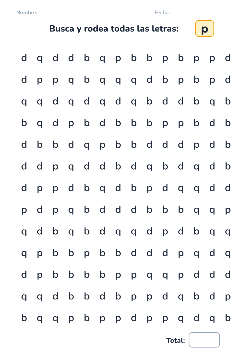 Discriminar letras p (difícil, para imprimir)