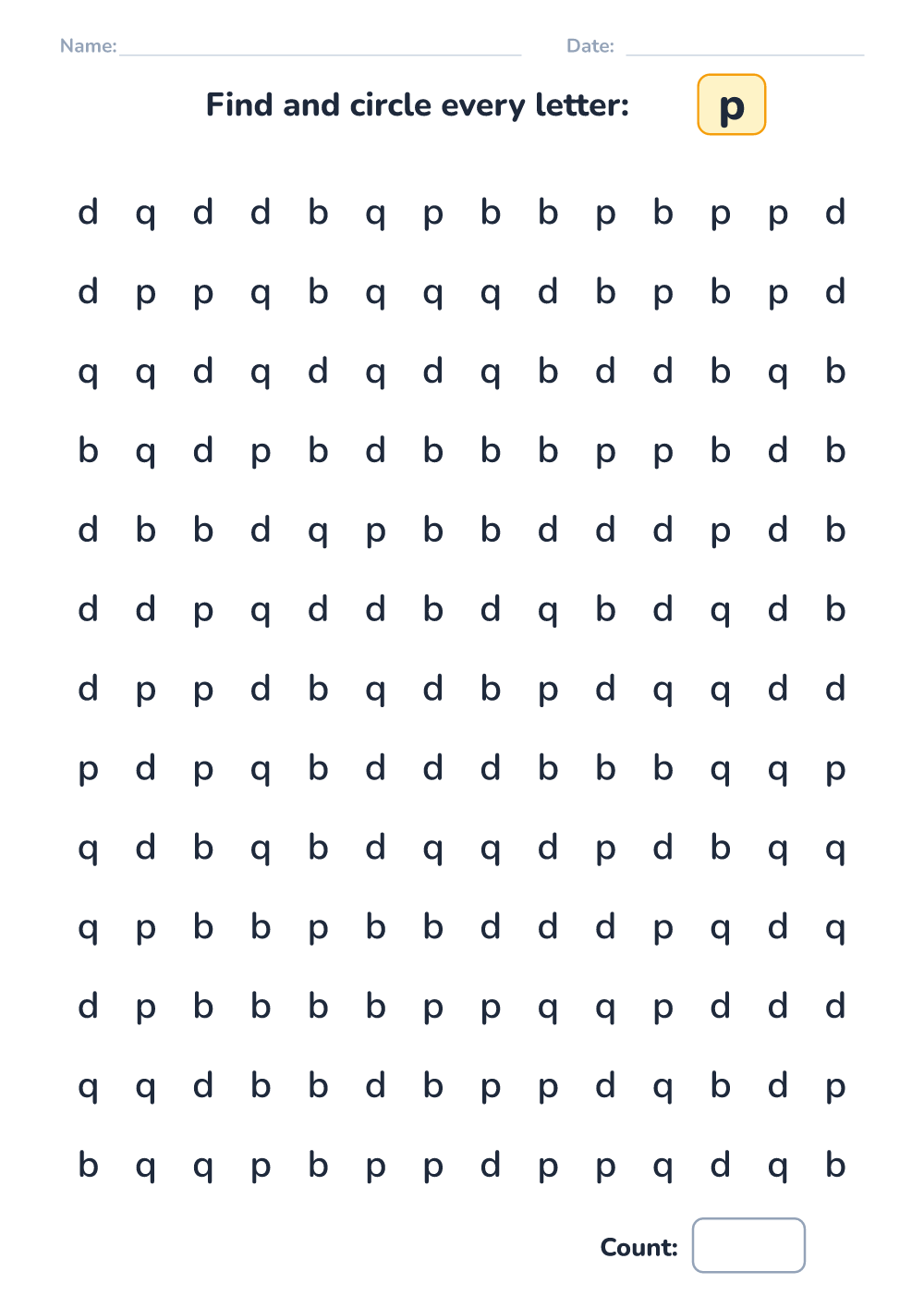 Letter discrimination p (hard, printable)