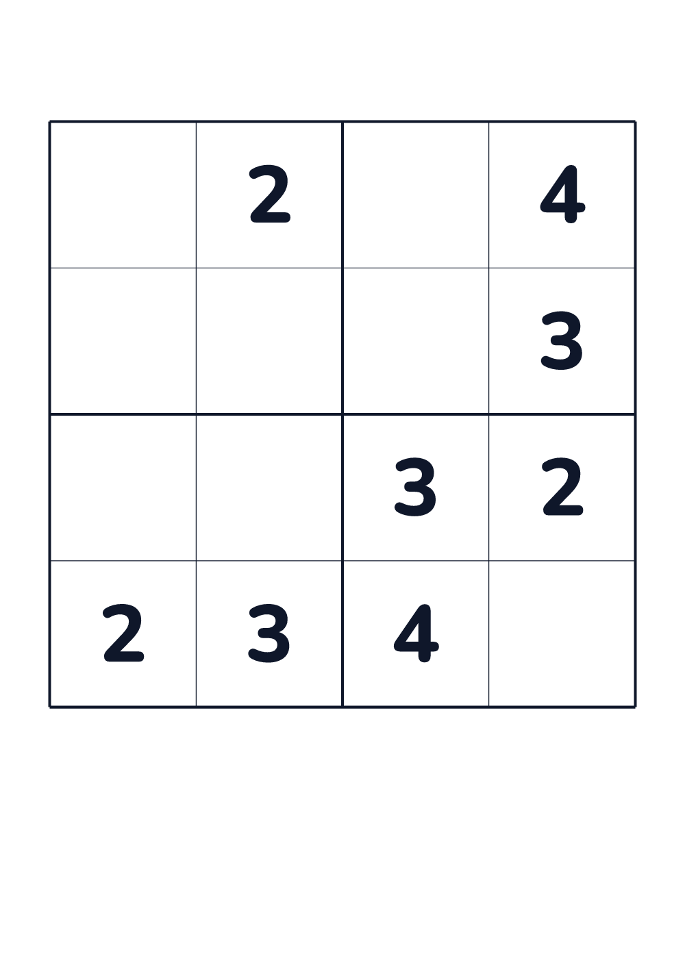 Sudoku 4x4 for kids age 5-6 (printable)
