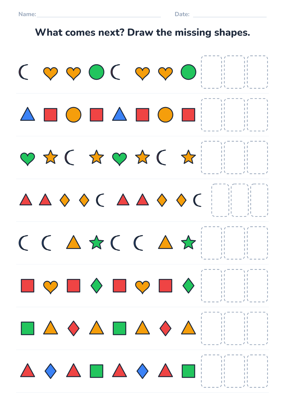 Complete the pattern (hard, printable)