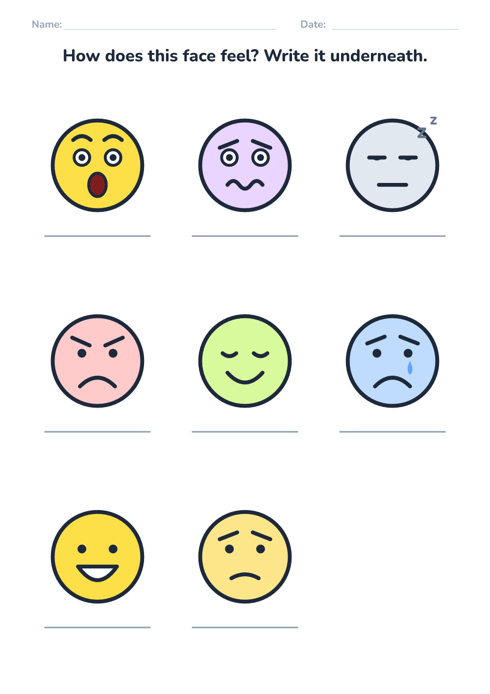 Emotions worksheet — name the feeling (hard, printable)