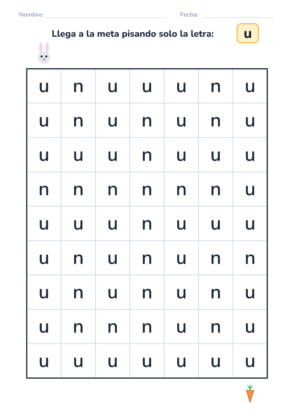Laberinto de letras u (fácil, para imprimir)