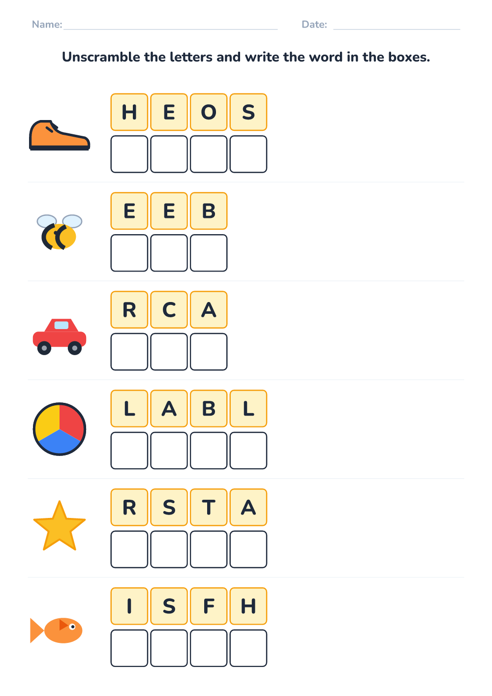 Scrambled words (easy, printable)
