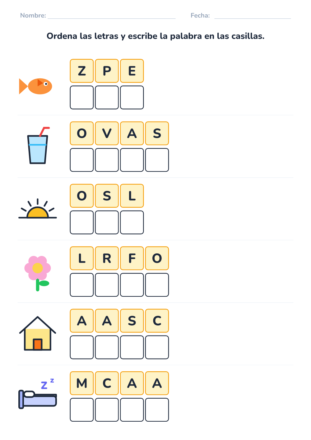 Letras desordenadas (fácil, para imprimir)