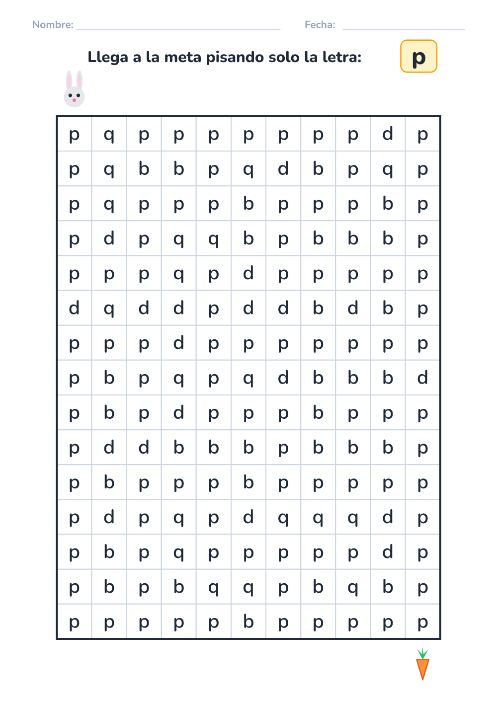 Laberinto de letras p (difícil, para imprimir)