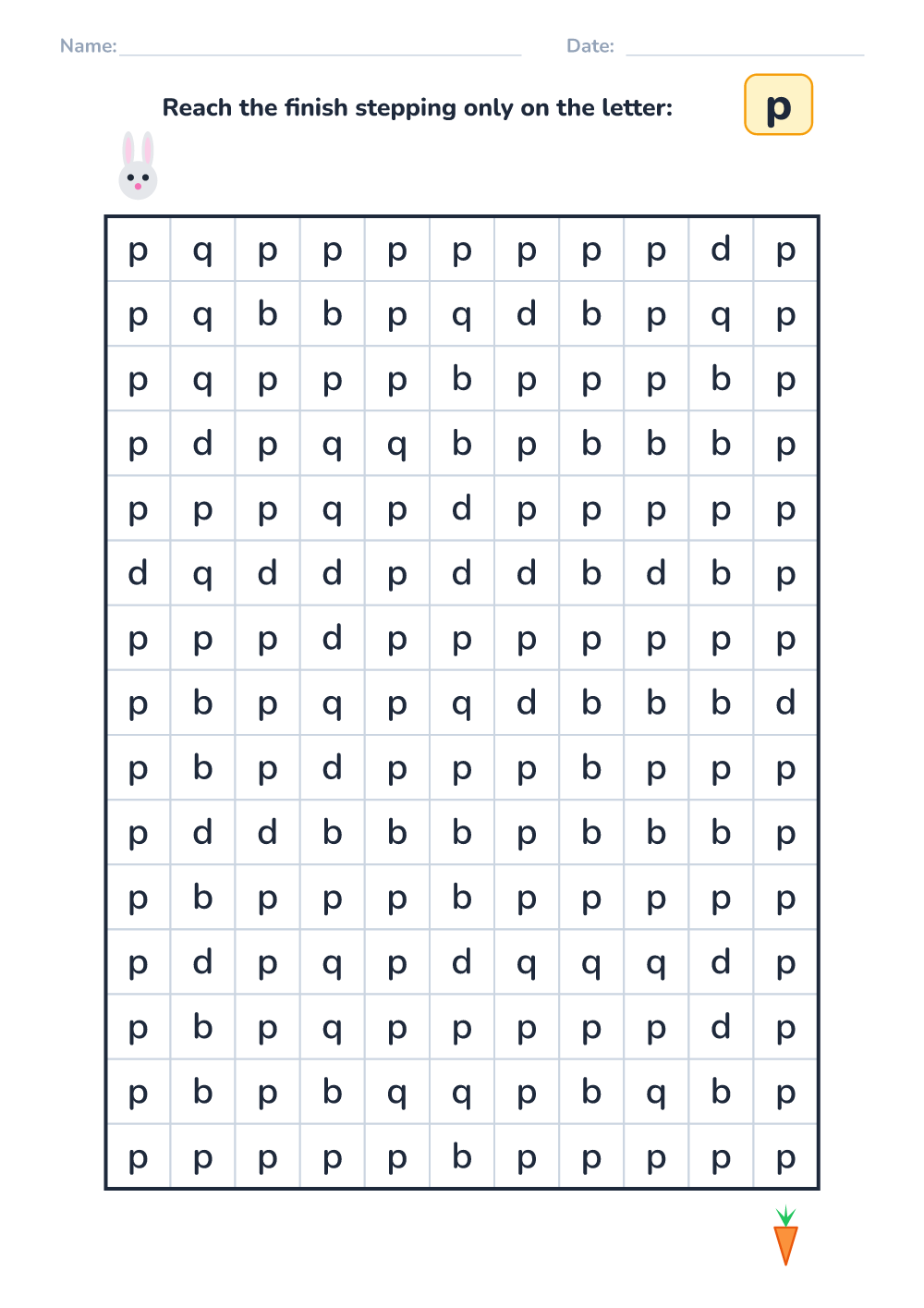 Letter maze p (hard, printable)
