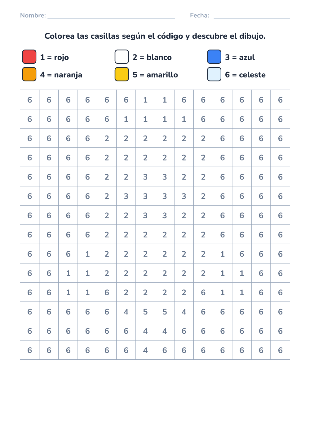 Colorea según el código (difícil, para imprimir)