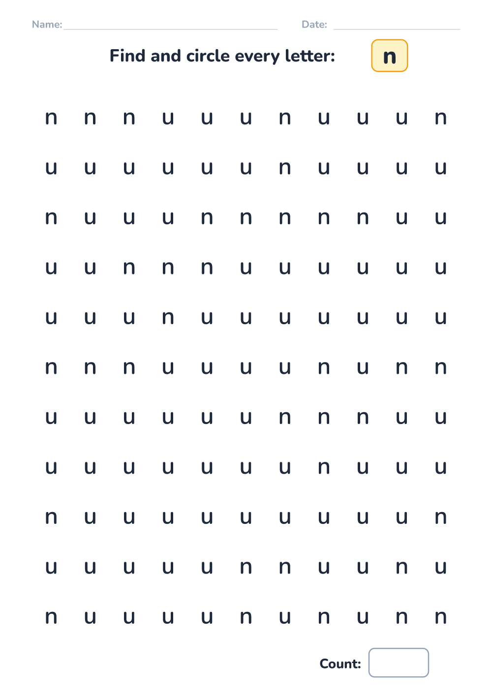 Letter discrimination n (medium, printable)