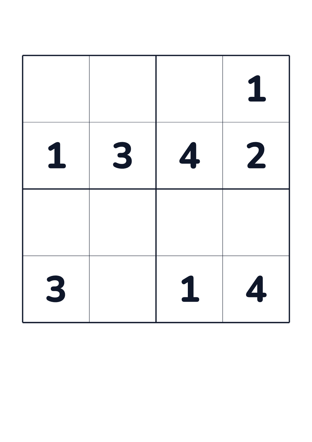 Sudoku 4x4 for kids age 5-6 (printable)