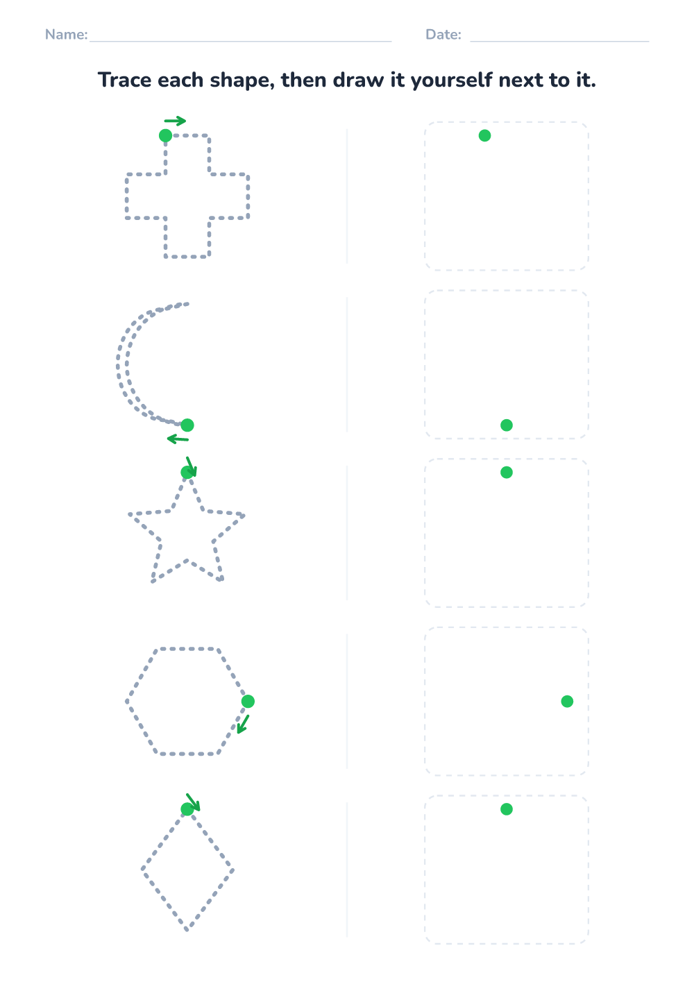 Shape tracing worksheet (hard, printable)